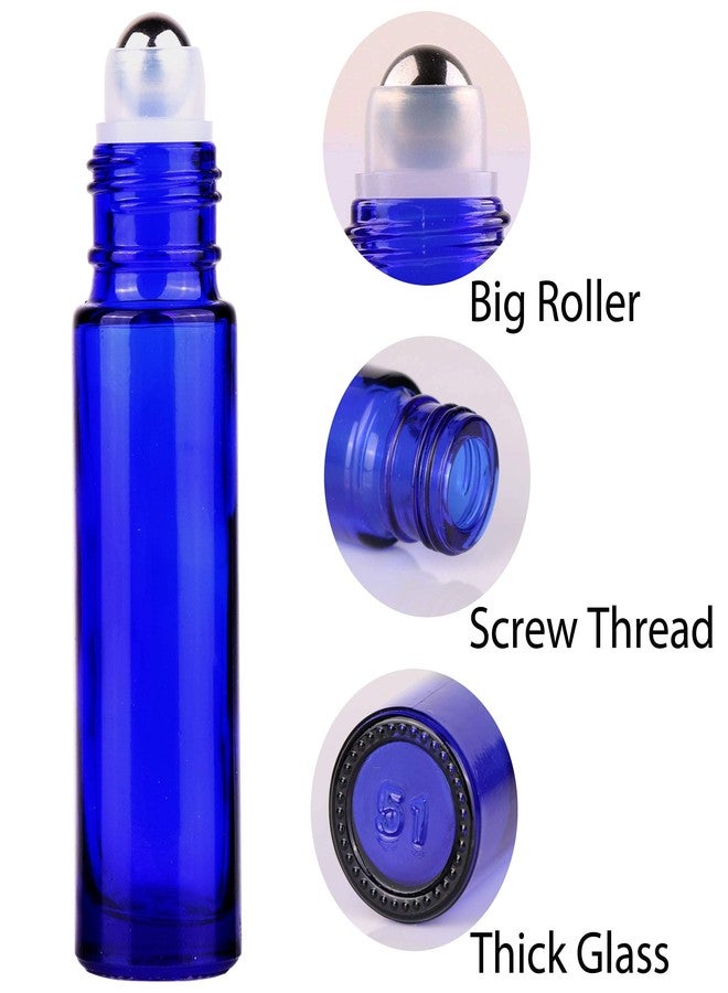 inice 24 Pack,10ml Roller Bottles for Essential Oils Cobalt Blue Glass Stainless Steel Roll On Ball Bottles for Travel - Image 3